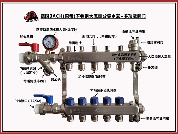德国进口巴赫304不锈钢大流量分水器，巴赫分水器，进口分水器，原装进口分水器